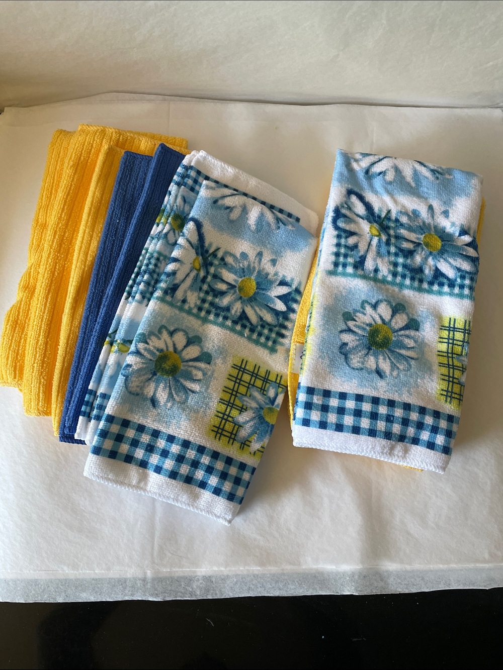 Daisy Print Kitchen Towels‎ - Blue & Yellow